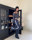 Fumo Snap Button Ribbed One-Off Shoulder Long Sleeve T-Shirt