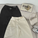 Silver Strap Back Point Balloon Herringbone Wide Cotton Pants