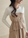 Rail Color Matching Knit Shirring Pin Tuck Flare One Piece