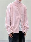 Gentle High Neck Wool Zip-Up Cardigan