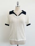 Rael Cable Color Matching Open Collar Knit