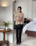 Aro Summer Button Three Quarter Peplum Knit