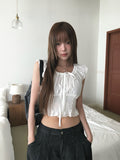 Evil Shirring Crop Puff Ribbon Smoke Blouse