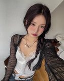 Tease See-Through Wrinkle Crop Cardigan