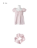 [Scrunch SET ] Unru Puff Shirring Layered Button Blouse