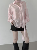 Sie Knot See-through Wrap Shirt Blouse