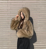High Quality Egg Big Hood Crop Hip Mood Fur Jacket