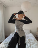 Butterful Lettering Unbalanced Off-Shoulder Long Sleeve
