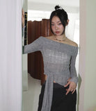 Noten Punching Tie Strap Off-Shoulder Knit