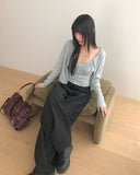 Sera Shirring Lace Ribbon Crop Long Sleeve Sleeveless Cardigan Set