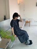 Yunni Check Button Short Sleeve Long One Piece