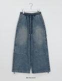 [unisex] Kodai banding string zipper carpender wide denim pants