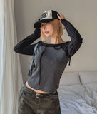 Five Strap Off Shoulder Stripe Long Sleeve
