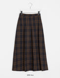 Rooming Check Wool Banding Pleated Long Skirt