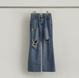 Distressed Ripped Jeans Straight Wide Denim