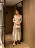 Liperon Satin Flared Banding Skirt