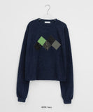 Hehen Argyle Patch Round Over Knit