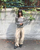 Two-fit Stripe Unbalanced Strap Long Sleeve T-Shirt