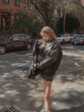 (UNISEX) Curve Slit Vintage Leather Jacket