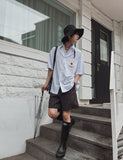 Britain embroidery linen half shirt