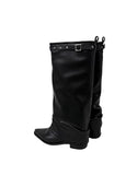 Stud Buckle Shirred Stiletto Long Boots