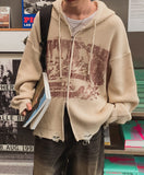 Atonic Lettering Hooded Zip-Up Knit