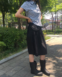 [Belt bag set] Machi pleated frill nylon banding midi skirt