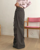 Newman color matching pintuck strap wide long pants