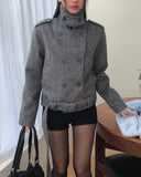 Faye Belted High Neck Double Jacket