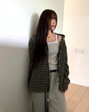 Timin check collar pocket loose fit long sleeve shirt