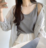 Vacation Summer Strap Sleeveless Loose Fit Shirt Set