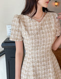 Koan Heart Neck Puff Flare Mini One Piece