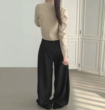 4-Season Folding Side Cut Inner Button Wide Slacks Pants