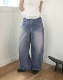 Karik two-way snap button washed wide denim pants