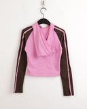 Shima Raglan Strap Color Matching Crop Hood T-Shirt