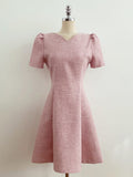 Rosea Heart Neck Puff Tweed Flare One Piece