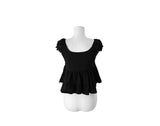 Amu Lace Frill Button Puff Short Sleeve Blouse