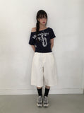 Nero Off-Neck Lettering Number Short Sleeve T-Shirt