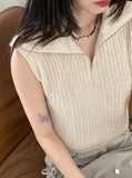 Miut Linen Twist Collar Half Zip-up Vest