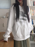 Some People Heart Flag Print Overfit Long Sleeve Hood Zip-Up