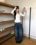 Drok cut balloon fit wide denim pants