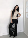 Newji Diagonal Button High-Neck Blouse Shirt