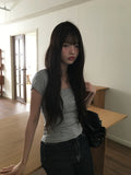 Thes Square Neck Daily Soft Short Sleeve T-Shirt