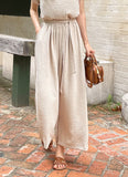 Hazel Wrinkle Short Sleeve T-Blouse Banding Wide Pants Set