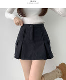 Corduroy Fleece Brushed A-line Pleated Winter Pants Skirt