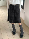 Barmmet Vintage Washing Slit Half-Length Midi Denim Skirt