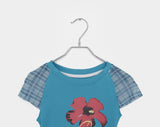 Harpin Flower Print Blue Short Sleeve T-Shirt
