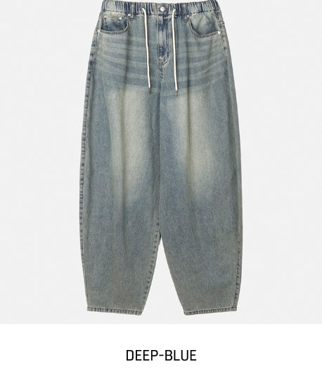 【U LAN】Fit String Banded Balloon Denim Pants U LAN (ユーラン) - フィットストリングバンディングバルーン