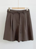 Dinet High-Waist Pintuck Shorts Slacks (Belt Set)
