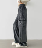 Corduroy Microfiber Velvet Pocket Cargo Long Wide Banding Pants